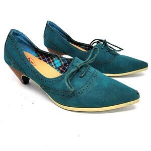 Dancing Days‎ Teal Green  Leather Dancing Shoes Laced Low Heel Size 40 / 9